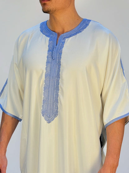 Moroccan Thobe - White / Breeze Blue